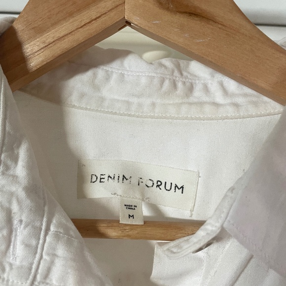 Denim Forum The Jane Shirt White Cotton Short Sleeve Button Shirt Aritzia Medium - Picture 3 of 7
